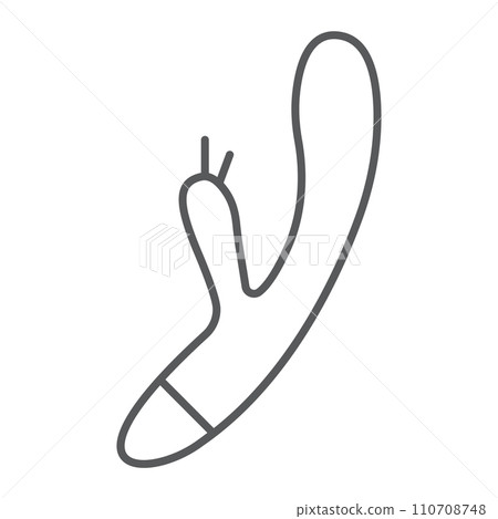 Rabbit vibrator thin line icon, sex toy and adult, clitoris vibrator sign, vector graphics, a linear pattern on a white background, eps 10. Rabbit vibrator thin line icon, sex toy and adult, clitoris vibrator sign, vector graphics, a linear pattern on a white background, eps 10. 110708748