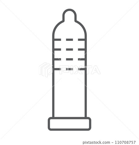 Condom thin line icon, rubber and protection, latex sign, vector graphics, a linear pattern on a white background, eps 10. Condom thin line icon, rubber and protection, latex sign, vector graphics, a linear pattern on a white background, eps 10. 110708757