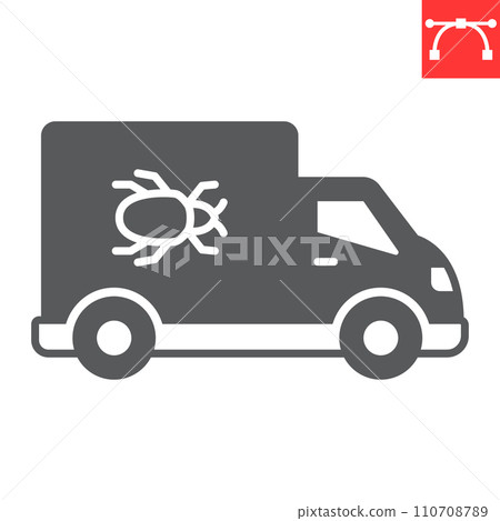 Pest control truck glyph icon, pest and vehicle, exterminator van vector icon, vector graphics, editable stroke solid sign, eps 10. 110708789
