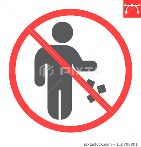 No littering glyph icon, prohibition and forbidden, do not litter sign, vector graphics, editable stroke solid sign, eps 10. 110708801