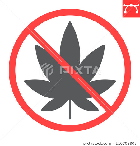 No marijuana glyph icon, prohibition and forbidden, no drugs sign, vector graphics, editable stroke solid sign, eps 10. 110708803