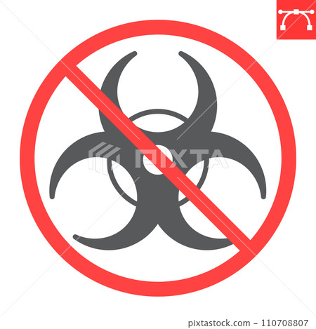 No biohazard glyph icon, prohibition and forbidden, no biohazard sign, vector graphics, editable stroke solid sign, eps 10. No biohazard glyph icon, prohibition and forbidden, no biohazard sign, vector graphics, editable stroke solid sign, eps 10. 110708807