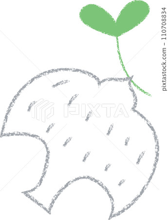 Hand-drawn style, simple illustration of a bird flying with a plant bud in its mouth 110708834
