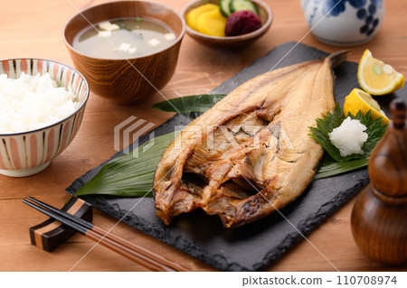 Opened mackerel mackerel, dried overnight Opened mackerel mackerel, dried overnight 110708974