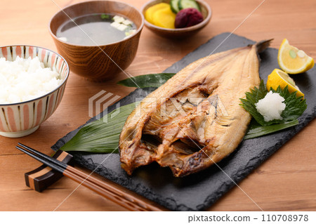 Opened mackerel mackerel, dried overnight Opened mackerel mackerel, dried overnight 110708978