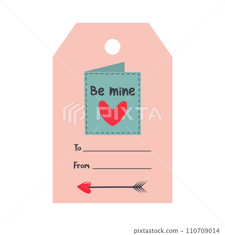 Valentines Day tag with postcard and arrow. Be mine lettering. Holiday gift label template. Valentines Day tag with postcard and arrow. Be mine lettering. Holiday gift label template. 110709014