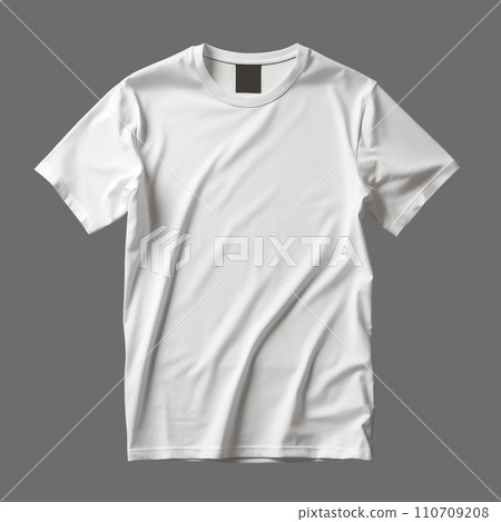 White men's T-shirt isolated on gray background, minimalism style, photo-realistic, AI generated 110709208