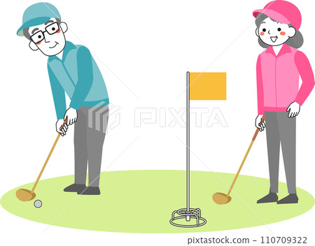 享受地面高爾夫的高級女性和高級男性 110709322
