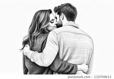 image of two positive black white gamma people cuddle look each other isolated on white background 110709613