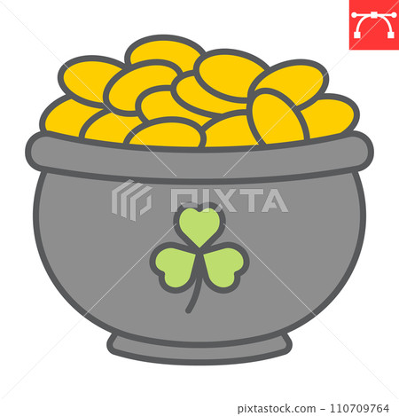 Pot of gold color line icon, St. Patrick's Day and holiday, cauldron with coin vector icon, vector graphics, editable stroke outline sign, eps 10. Pot of gold color line icon, St. Patrick's Day and holiday, cauldron with coin vector icon, vector graphics, editable stroke outline sign, eps 10. 110709764