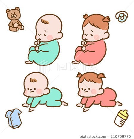 嬰兒爬行和睡覺的插圖集 嬰兒爬行和睡覺的插圖集 110709770