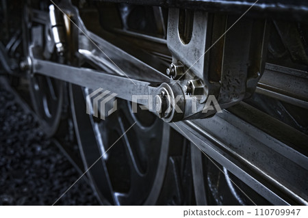 A durable steam engine made of black metal parts 110709947