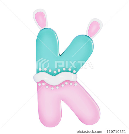 Easter bunny holiday alphabet K with cute decoration on transparent background , 3D Rendering Easter bunny holiday alphabet K with cute decoration on transparent background , 3D Rendering 110710851