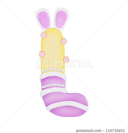 Easter bunny holiday alphabet L with cute decoration on transparent background , 3D Rendering Easter bunny holiday alphabet L with cute decoration on transparent background , 3D Rendering 110710852