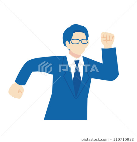 Man in navy blue glasses suit_running_upper body Man in navy blue glasses suit_running_upper body 110710958