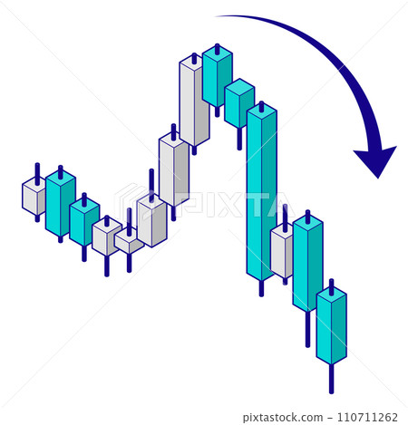 Isometric illustration of a falling chart. Facing right, with main line. Isometric illustration of a falling chart. Facing right, with main line. 110711262