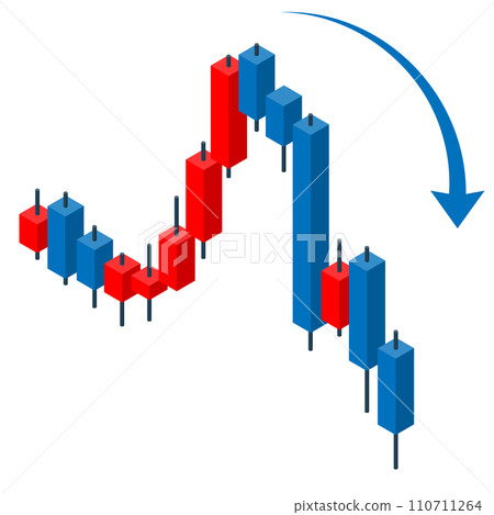 Isometric illustration of a falling chart. Material facing right, without main line. Isometric illustration of a falling chart. Material facing right, without main line. 110711264