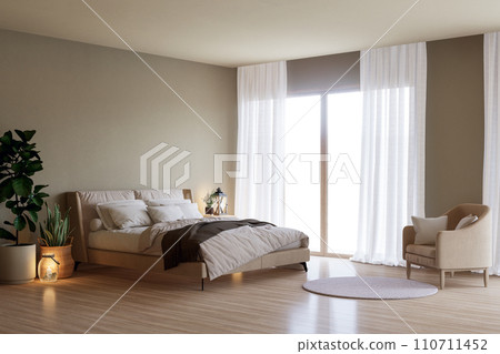 Modern contemporary cozy bedroom decorated with potted plants 3d render 110711452