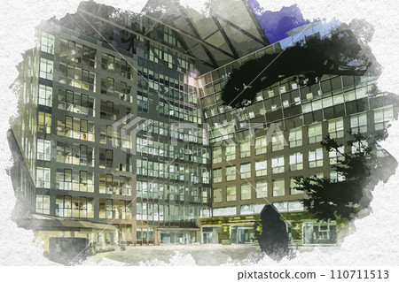 Watercolor style Toyama City Hall Toyama City, Toyama Prefecture Watercolor style Toyama City Hall Toyama City, Toyama Prefecture 110711513