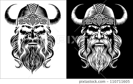 Viking Warrior Man Strong Mascot Face in Helmet 110711605