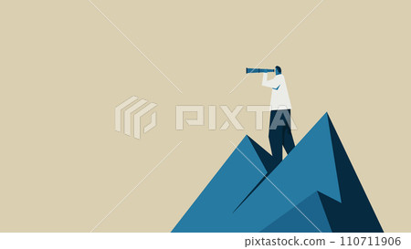 A man uses a telescope to check from the top of a mountain. 110711906
