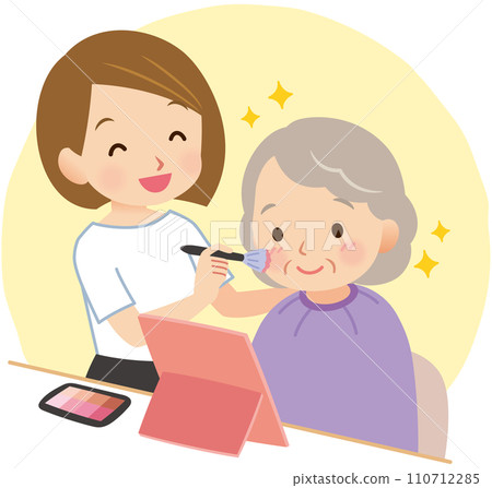 Care Beauty Visiting Beauty Staff applying makeup to the elderly 110712285