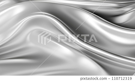 Close up of silver silk background, Abstract white cloth fabric wave, Generative AI illustration 110712319