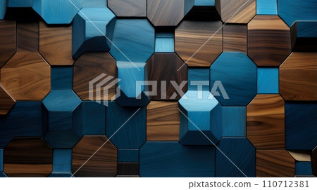 Wood marquetry wall parquet, abstract pattern background, Generative AI illustration 110712381