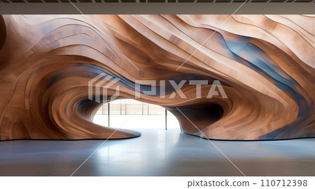Wood marquetry wall parquet, abstract pattern background, Generative AI illustration 110712398