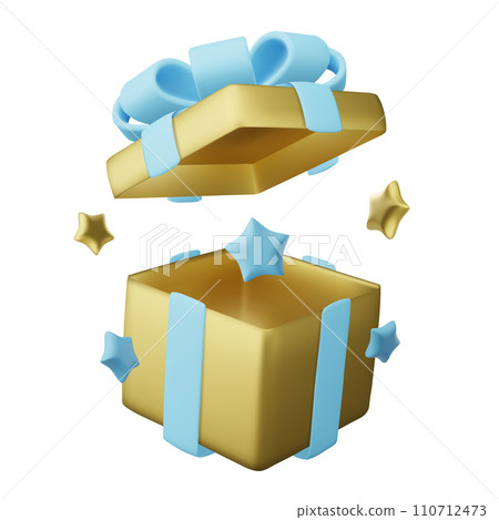 Realistic holiday design with open Gift box. 3d render object. Holiday banner, web poster, greeting card. vector illustration 110712473