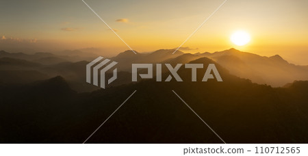 Aerial panoramic view of mountain range Alishan at sunset ,Taiwan. 110712565
