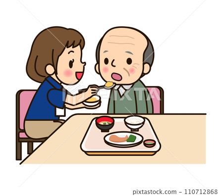 一名男子正在協助吃飯 110712868