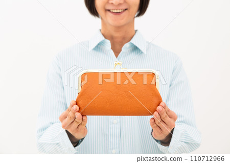 Hand of a middle-aged woman holding a wallet Hand of a middle-aged woman holding a wallet 110712966