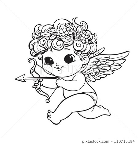 Cartoon little angel cupid and holding a bow with arrow Cartoon little angel cupid and holding a bow with arrow 110713194