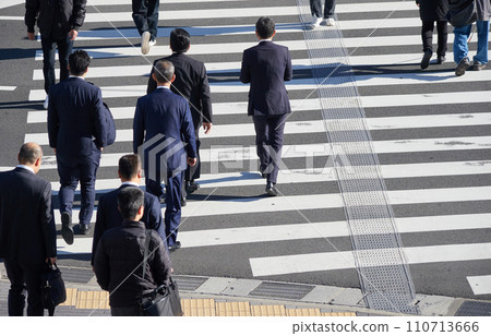 人們在冬季城市的十字路口過行人穿越道 人們在冬季城市的十字路口過行人穿越道 110713666