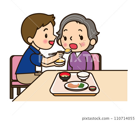 一名婦女正在協助吃飯 110714055