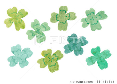 Illustration of four leaves in 8 colors drawn with transparent watercolors 110714143