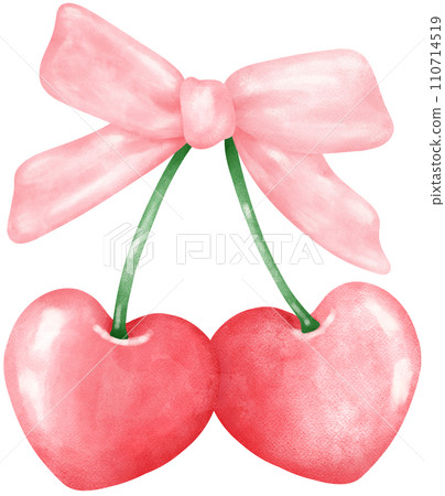 Coquette cherries with ribbon bow watercolor 110714519