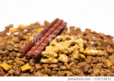 Treats for cats meat sticks sausages and catnip cookies. 110714612