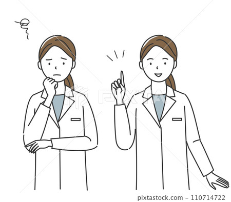 穿著白大褂的女人的困擾表情和閃爍表情 110714722
