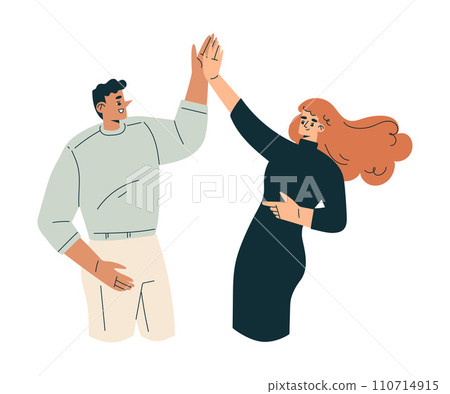 Man and Woman Character Giving High Five Hand Gesture with Joy Vector Illustration 110714915