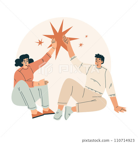 Man and Woman Character Giving High Five Hand Gesture with Joy Vector Illustration 110714923