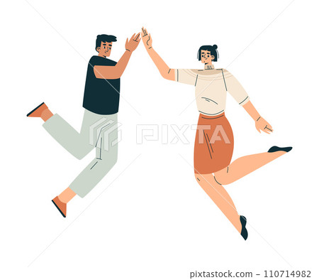Man and Woman Character Giving High Five Hand Gesture with Joy Vector Illustration Man and Woman Character Giving High Five Hand Gesture with Joy Vector Illustration 110714982