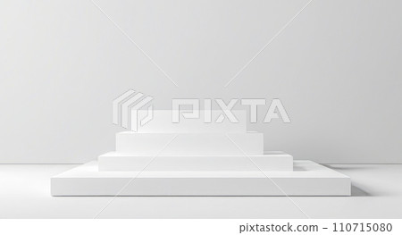 Empty podium or pedestal display on white background with stand. Blank product shelf standing backdrop. 3d product display space Empty podium or pedestal display on white background with stand. Blank product shelf standing backdrop. 3d product display space 110715080