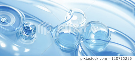 Hyaluronic acid molecules. Hydrated chemicals, molecular structure and blue spherical molecule. Microscope h2o water molecules, blue cosmetic advertising background Hyaluronic acid molecules. Hydrated chemicals, molecular structure and blue spherical molecule. Microscope h2o water molecules, blue cosmetic advertising background 110715256