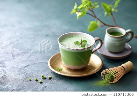 Traditional matcha set placed on a textured surface 110715306