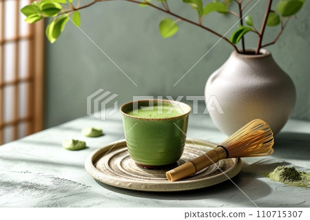 放置在有紋理的表面上的傳統抹茶套裝 放置在有紋理的表面上的傳統抹茶套裝 110715307