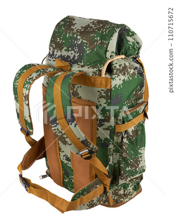 Camouflage backpack on white Camouflage backpack on white 110715672