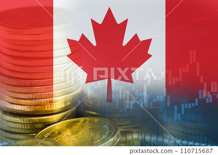 Stock market investment trading financial, coin and Canada flag , finance business trend data. Stock market investment trading financial, coin and Canada flag , finance business trend data. 110715687