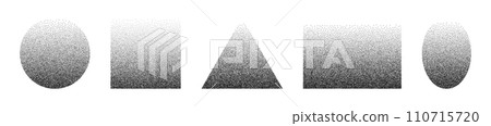 Noisy geometric shapes. Grainy elements from dots with shadow. Vector set of isolated elements on a white background. Noisy geometric shapes. Grainy elements from dots with shadow. Vector set of isolated elements on a white background. 110715720